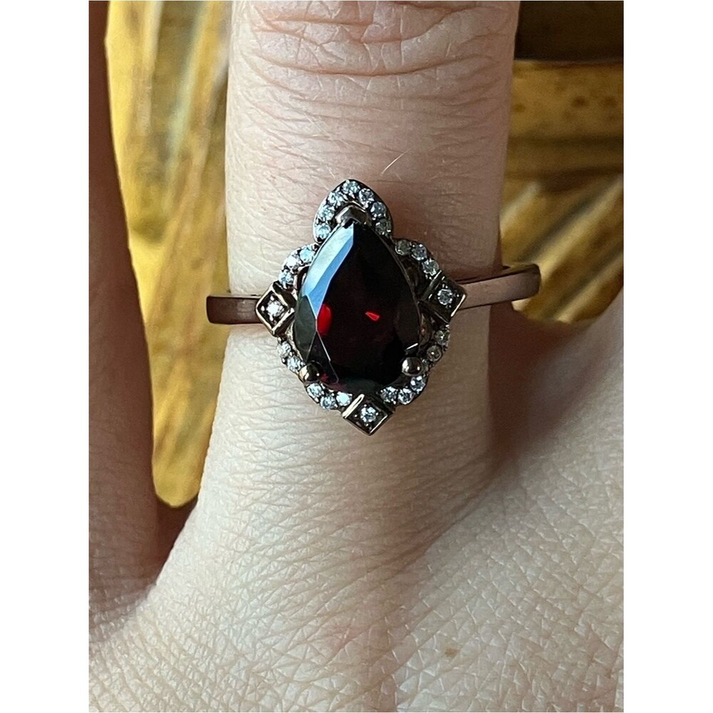 Mozambique Garnet Moissanite Sterling Silver Ring Size 7